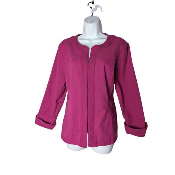 Chico's Pink lightweight textured Jacket Hook & Eye closure Size 2 (L 12) - Picture 1 of 7